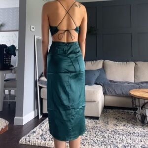 Emerald green open back slip dress